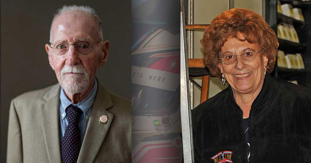Ed Pink, left, and Shirley Kear Valentine, right, will be inducted into the 2026 PRI Hall of Fame class during the PRI Show, Dec. 10-12, in downtown Indianapolis.